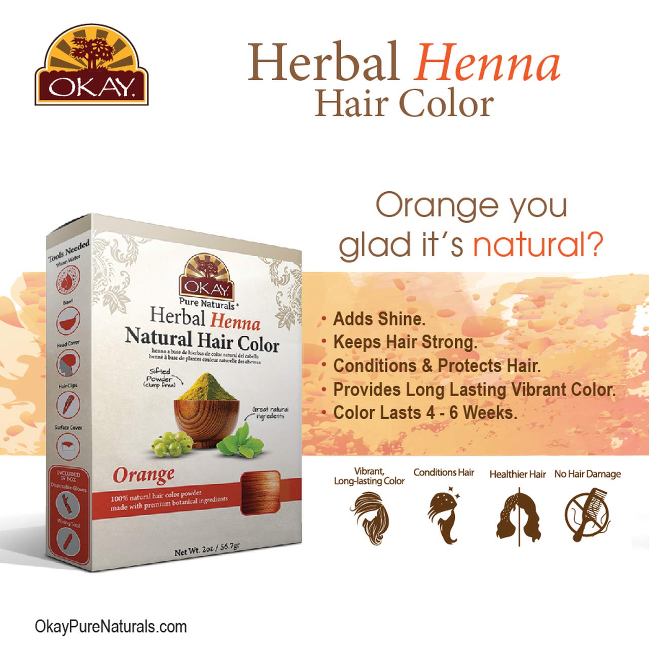 GEMMOVE HENNA ONE Brownish Orange 6箱 Amazon.com : Okay Pure Naturals | Herbal Henna Hair Color Orange